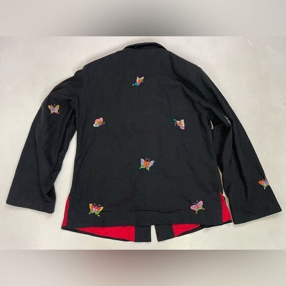 VINTAGE Duc Loi Silk Linen All Over Butterfly Linen Jacket Women Medium Black - Picture 5 of 11